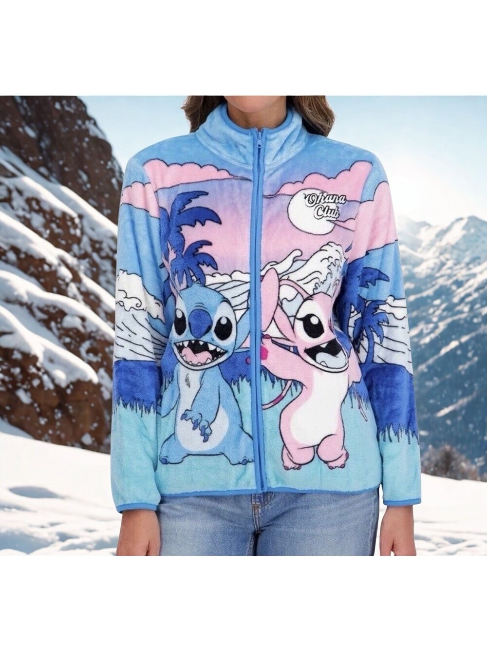 Lilo And Stitch Character Sherpa Scenic Jacket Zip Front Size L